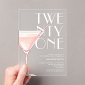 ピンクモダンカクテル21歳の誕生日 アクリル招待状 (インサイチュ (ポータブル))