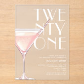 ピンクモダンカクテル21歳の誕生日 アクリル招待状 (正面)