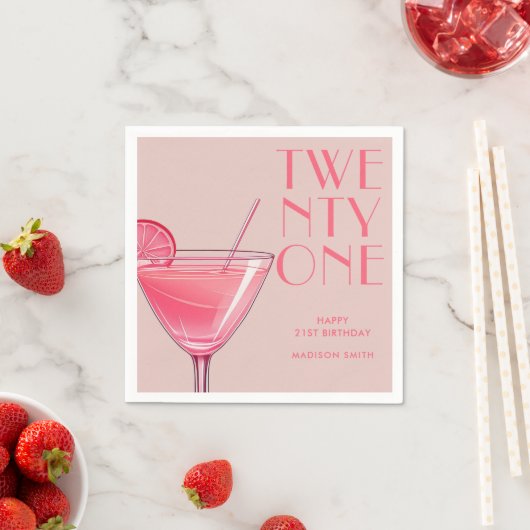 ピンクモダンカクテル21歳の誕生日 スタンダードカクテルナプキン (インサイチュ)