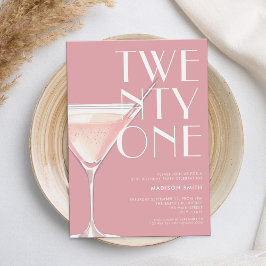 ピンクモダンカクテル21歳の誕生日 招待状