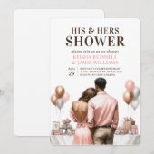 ピンクモダンカップルシャワーウェディングシャワー 招待状 (正面/裏面)