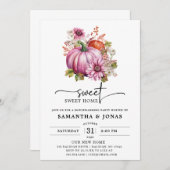 ピンクモダンカボチャ秋引っ越し祝いパーティーパーティー 招待状 (正面/裏面)