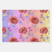ピンクモダンカラフル色の赤いワイルドフラワーパターン ラッピングペーパーシート (正面)