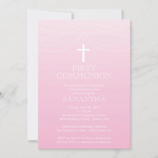 ピンクモダンガーランド交グラデーション叉会 招待状 (正面)