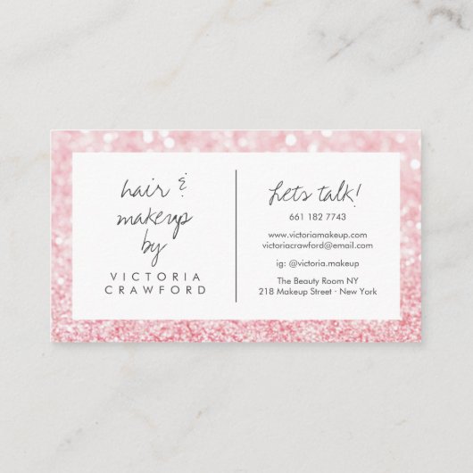 ピンクモダンガーリーのグリッター《写真》ぼけ味メイクアップアーティスト 名刺 (裏面)