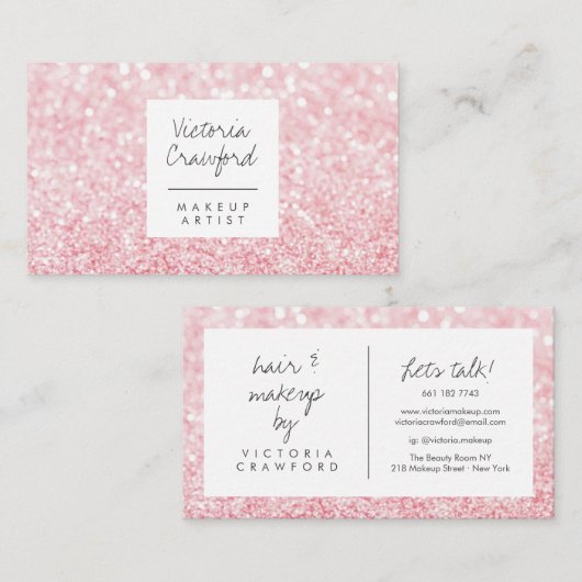 ピンクモダンガーリーのグリッター《写真》ぼけ味メイクアップアーティスト 名刺 (正面/裏面)