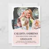 ピンクモダンガーリーの白い枠の写真卒業 案内状 (裏面)