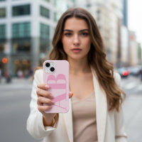 ピンクモダンガーリーイニシャルミニマルモノグラムケース