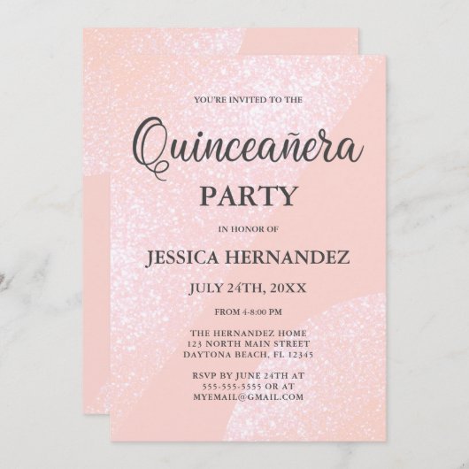 ピンクモダンガーリーグリッター幾何学模様 招待状 (正面/裏面)