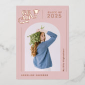 ピンクモダンガーリータイポグラフィ写真2023年卒業 箔招待状 (正面)