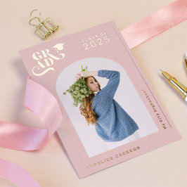 ピンクモダンガーリータイポグラフィ写真2023年卒業 箔招待状