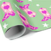 ピンクモダンガーリー女性のカーボーイウエスタンブーツグリーン ラッピングペーパー (ロールコーナー)