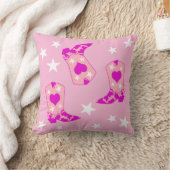 ピンクモダンガーリー女性のカーボーイウエスタンブーツスターズピンク クッション (ブランケット)