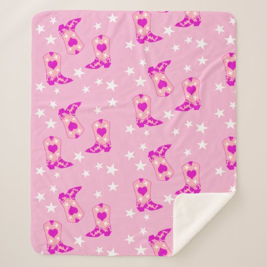 ピンクモダンガーリー女性のカーボーイウエスタンブーツスターズピンク シェルパブランケット (正面)