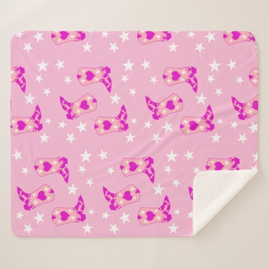 ピンクモダンガーリー女性のカーボーイウエスタンブーツスターズピンク シェルパブランケット (正面(横))