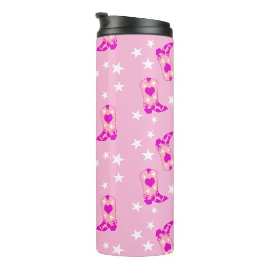 ピンクモダンガーリー女性のカーボーイウエスタンブーツスターズピンク タンブラー (回転右)