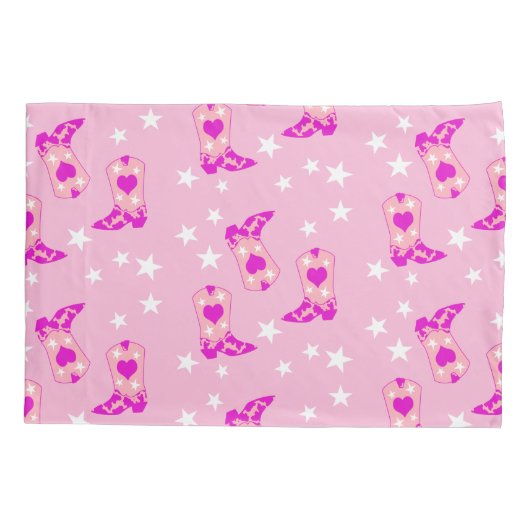 ピンクモダンガーリー女性のカーボーイウエスタンブーツスターズピンク 枕カバー (裏面)