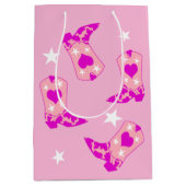 ピンクモダンガーリー女性のカーボーイウエスタンブーツスター ミディアムペーパーバッグ (正面)