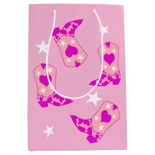 ピンクモダンガーリー女性のカーボーイウエスタンブーツスター ミディアムペーパーバッグ (正面)