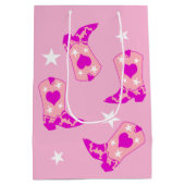 ピンクモダンガーリー女性のカーボーイウエスタンブーツスター ミディアムペーパーバッグ (裏面)