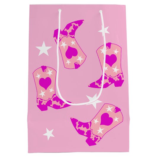 ピンクモダンガーリー女性のカーボーイウエスタンブーツスター ミディアムペーパーバッグ (裏面)