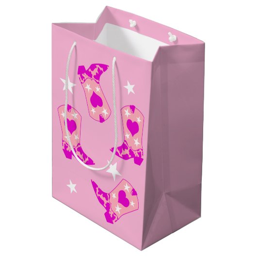 ピンクモダンガーリー女性のカーボーイウエスタンブーツスター ミディアムペーパーバッグ (裏面アングル)