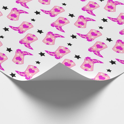 ピンクモダンガーリー女性のカーボーイウエスタンブーツスター ラッピングペーパー (角)