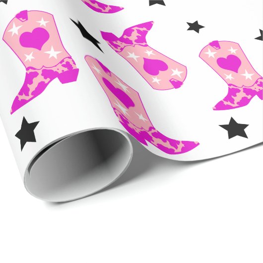 ピンクモダンガーリー女性のカーボーイウエスタンブーツスター ラッピングペーパー (ロールコーナー)