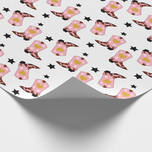 ピンクモダンガーリー女性のカーボーイウエスタンブーツハート ラッピングペーパー (角)