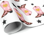 ピンクモダンガーリー女性のカーボーイウエスタンブーツハート ラッピングペーパー (ロールコーナー)