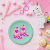 ピンクモダンガーリー女性のカーボーイウエスタンブーツミント ペーパープレート (パーティー)