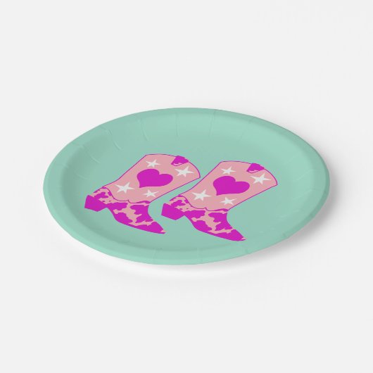 ピンクモダンガーリー女性のカーボーイウエスタンブーツミント ペーパープレート (アングル)