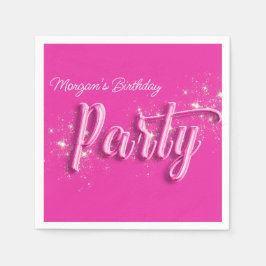 ピンクモダンガーリー金ゴールドグリッター誕生日パーティー スタンダードカクテルナプキン