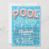 ピンクモダンガールズプール誕生日シック 招待状 (正面)