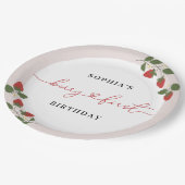 ピンクモダンガールズベリーの誕生日パーティー ペーパープレート (アングル)