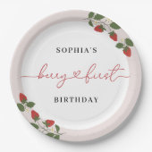 ピンクモダンガールズベリーの誕生日パーティー ペーパープレート (正面)