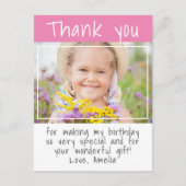 ピンクモダンガールフォト誕生日ありがとう ポストカード (正面)