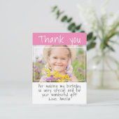 ピンクモダンガールフォト誕生日ありがとう ポストカード (スタンド正面)