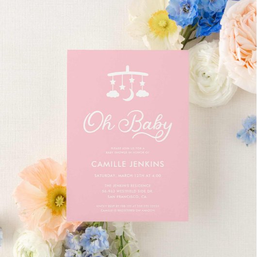 ピンクモダンガールベビーシャワー招待状 招待状