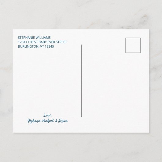 ピンクモダンガールベビー発表写真はがき 案内ポストカード (裏面)