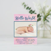 ピンクモダンガールベビー発表写真はがき 案内ポストカード (スタンド正面)