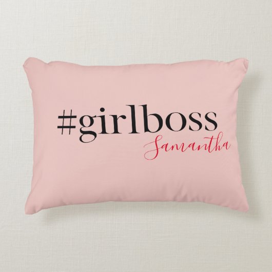 ピンクモダンガールボス&名前 |ギフ最高のガーリート アクセントクッション (正面)