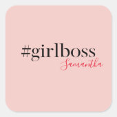 ピンクモダンガールボス&名前 |ギフ最高のガーリート スクエアシール (正面)