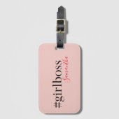 ピンクモダンガールボス&名前 |ギフ最高のガーリート ラゲッジタグ (正面縦)