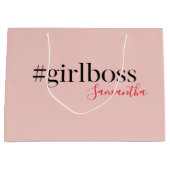 ピンクモダンガールボス&名前 |ギフ最高のガーリート ラージペーパーバッグ (正面)