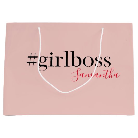 ピンクモダンガールボス&名前 |ギフ最高のガーリート ラージペーパーバッグ (正面)