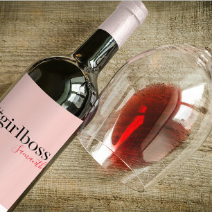 ピンクモダンガールボス&名前  ギフ最高のガーリート ワインラベル