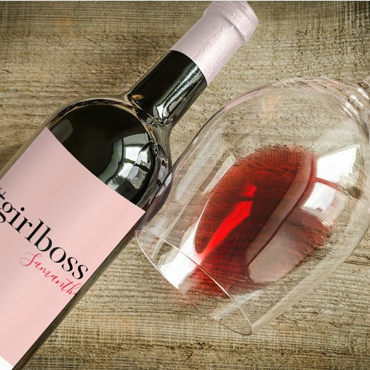 ピンクモダンガールボス&名前 |ギフ最高のガーリート ワインラベル