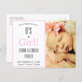 ピンクモダンガール生誕発表葉書 案内ポストカード