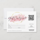 ピンクモダンギフトカード証明書ロゴQRコード (正面)